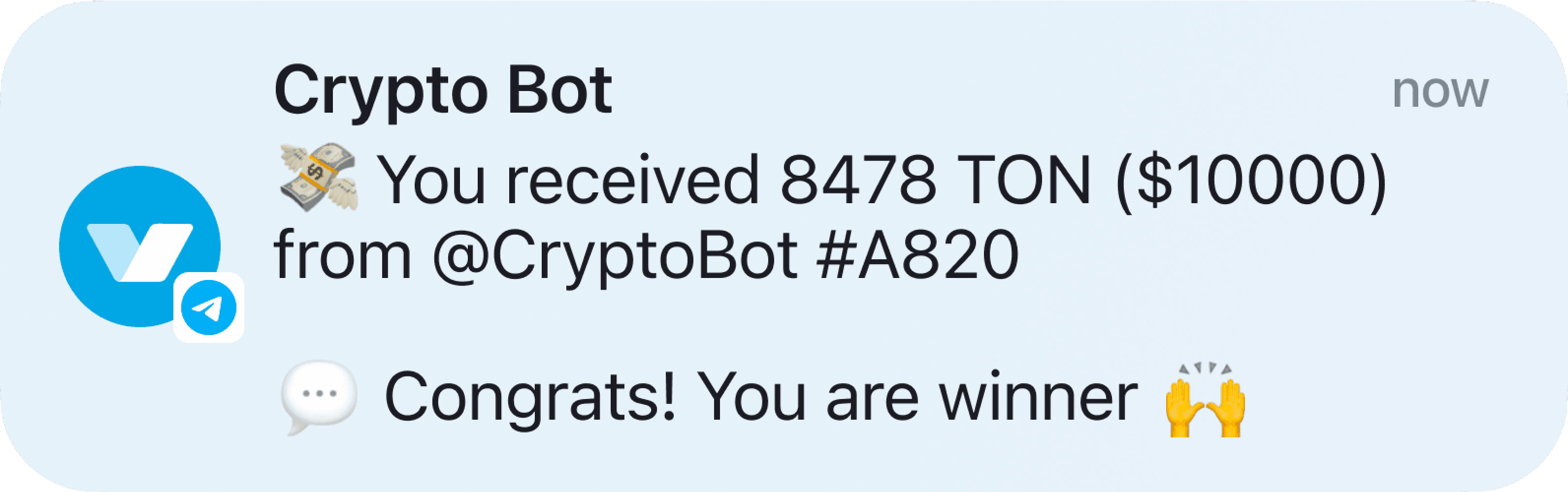 iPhone Crypto Bot winner notification