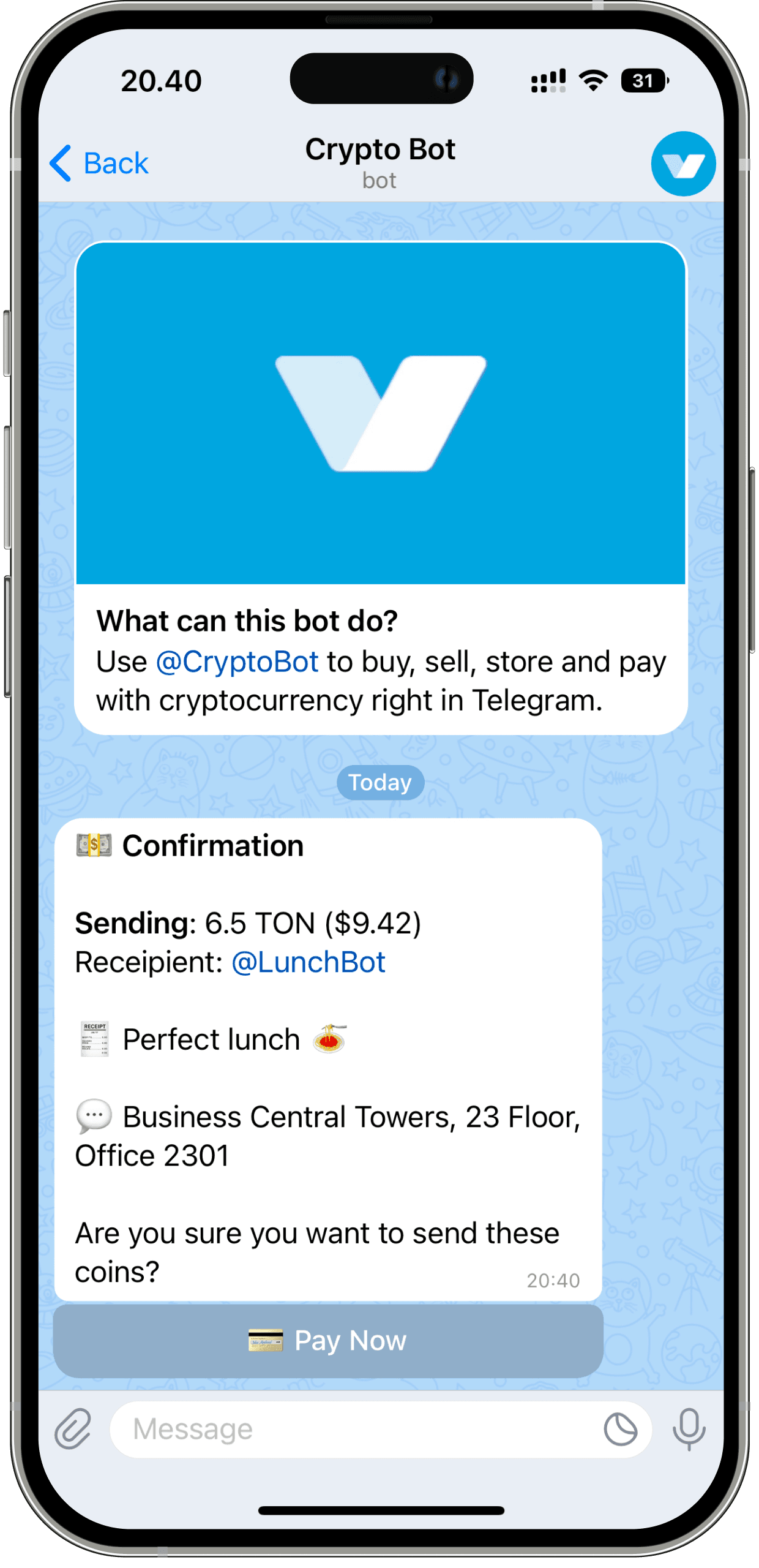 iPhone Crypto Bot telegram chat